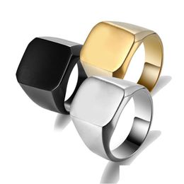 Band Rings Fashion Mens Titanium Steel Domineering Large Seal Male Ring Fl Smooth Square Solid For Men Drop Delivery Jewellery Dhgarden Dh7Kr