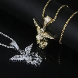 Iced Out Angle Pendant with Sward Pendant Paved Cz Stone for Men Women Hip Hop Punk Styles Jewelry Plate Gold Silver Color Wholesale