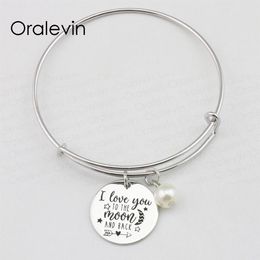 I LOVE YOU TO THE MOON AND BACK Inspirational Hand Stamped Engraved Charm Pendant Expandable Bracelet Handmade Jewelry 10Pcs Lot 256M