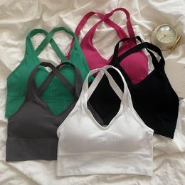 Camisoles & Tanks Women Cross Strap Sports Bra Top Push Up Sport Yoga Gym Crop Brassiere Fitness Breathable Bras