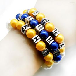 Strand Black Women Sorority SIGMA GAMMA RHO Society Metal Bead Charm Simulation Pearl Elastic Bracelet