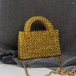 Evening Bags Gold Beaded HandBag Handmade Acrylic Purses 2023 Summer Fashion Beach Clutches Party Women Crossbody Tote Silver B552