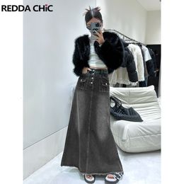 Skirts Rok Denim Wanita Panjang Maxi Abu abu Retro Reddakic Jeans Biru Putih Kancing Ramah Anak Perempuan Tinggi Fashion Acubi Vintage 90S 230515