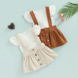 Clothing Sets Baby Girl Clothes Summer Cotton Girls Ruffle Sleeve Romper Tops Corduroy Suspender Skirt Born Outfits