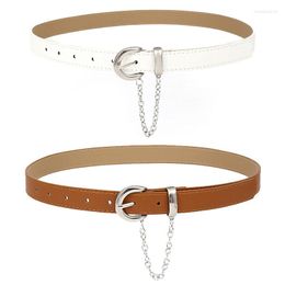 Belts Punk Metal Chain PU Leather Belt Men Women Fashion Harajuku Jean Strap Kpop Egirl Pin Buckle Waistband Clothes Decoration Girdle