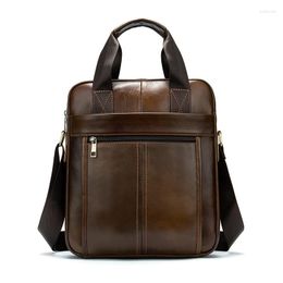 Briefcases The First Layer Of Genuine Leather Men's Bag Business Vertical Paragraph Portable Briefcase 9.7 Inch Ipad Retro Shoulder