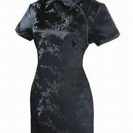 Zweiteiliges Kleid, schwarz, traditionelles chinesisches Damen-Qipao, sexy kurzes Mini-Cheongsam, handgefertigt, Knopfblume, große Größe 3XL 4XL 5XL 6XL 230512