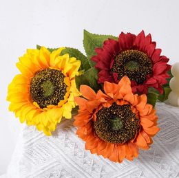 Decorative Flowers Yellow Sunflower 45cm Artificial Silk Flowers Simulation Single Sunflower for Wedding Photograph Props Flower DF230