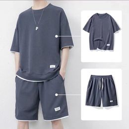 Men's Tracksuits Sets Men Summer O-neck T-shirts Shorts Male Cosy Knee Length Streetwear Teens Ulzzang College Fashion All-match Handsome Casual 230515