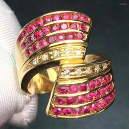 Cluster Rings Fine Jewellery Real 18K Gold Natural 1.3ct Red Ruby Gemstone Luxury Diamonds Stone Female Ring For Women