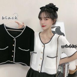 Women's Knits Woman Sweater Cardigan Autumn/winter V Neck Single Breasted Short Sleeve Pockets Ladies Clothing Drop Sale XMM21