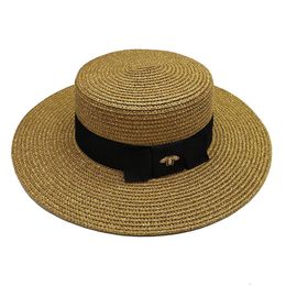 Women Wide brim hat Gold Bee Straw Cap womens Fashion Flat top Woven caps Girl Bucket Hat Summer sun hats vintage Visor260y