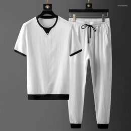 Men's Tracksuits High-End And Fashionable Refreshing Short-Sleeved Casual Men's Summer Quick-Drying Thin Ice Silk Sports Suit Men