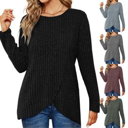 Women's Blouses Vetement Femme 2023 Womens Casual Long Sleeve Tunic Top Front Cross Shirts Hem Comfort Knit Tee Blusas Elegantes De Mujer