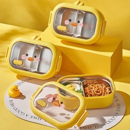 Bento Boxes Cute Stainless Steel Bento Lunch Box Kids School Kawaii Bento Box Kids Sealed Portable Food Container Separate Heatable Lunchbox 230515