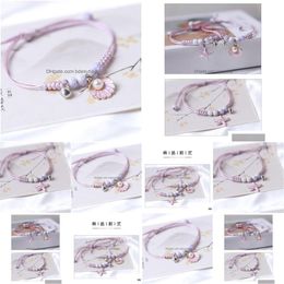 Charm Bracelets Shell Starfish Braided Adjustable Rope Chain Bracelet Anklet Wristband Handmade Holiday Beach Jewelry Drop Delivery Dhfxq