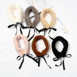 Scarves 2023 Fashion Fur Scarf Faux Collars With Ribbon Stole For Wool Coats Silk Wraps Winter Sweater Solid Colour