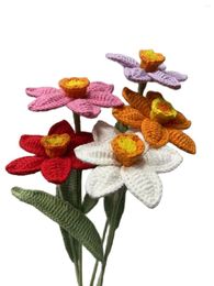 Decorative Flowers 5 PCS Artificial Pink Daffodil Creative DIY Simulation Flower Festival Gift Hand Woven Wool Bouquet Stuffs