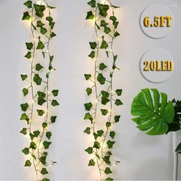 Decorative Flowers 5PCS 2m Artificial Grass Leaf Ivy String Lights Vine Garland Wreath Hang With Fairy Light Home Wedding Birthday Party