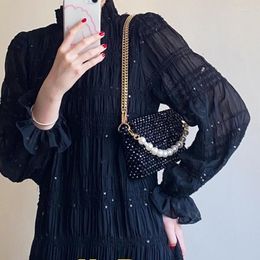 Evening Bags Gift Fashion Black Golden Chain Beaded Bag Ladies Women Shoulder Crossbody Small Handbag Party Shopping Phone Clutch