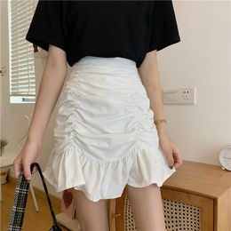 Skirts Y2k Woman Ruffled Fishtail Bag Hip Skirt A-Line Elastic High Waist White Black Mini Korean Fashion Clothing
