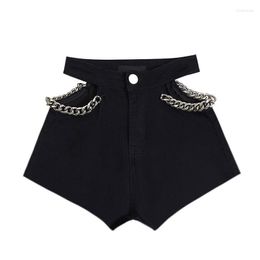 Women's Shorts Summer Fashion Women Waist Chain Hollow Out Sexy Mini Casual Girls Show Nightclub Pole Dance Black Short Pants Bottom