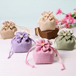 Gift Wrap Sachet Bag Empty Bow Button Drawstring Cloth Jewellery Candy Packing Bags Small Pouch