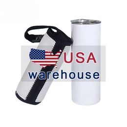 Sublimation white Blank 20oz Tumbler Tote Diving cloth Neoprene bottle Sleeves with Adjustable Strap Drinkware Handle Carrier Sleeve Covers FY5526