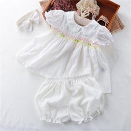 Clothing Sets 3Pcs Summer Baby Girl Smocked Floral Dress With Shorts Headband Infant Toddler Embroidery Boutique Spanish Princess