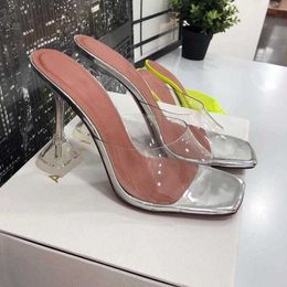 sandal 2023 Star style Transparent PVC Crystal Clear Heeled Women Slipper Fashion High heel Female Mule Slide Summer Sandal Shoe 230317