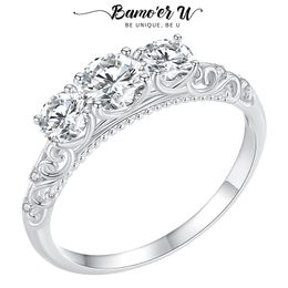 Solitaire Ring Ushaped Silicone Lace Ring 925 Sterling Silver 3 Stone Lotus Ring D Color VVS1 EX Sparkling Diamond Women Participate in GRA 230512