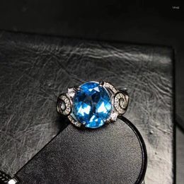 Cluster Rings Real And Natural Blue Topaz Ring Man 925 Sterling Silver 9 11mm Gem For Men Fine Handworked Jewellery