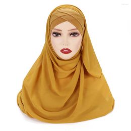 Scarves Instant Hijabs Chiffon Hijab Scarf With Cross Jersey Caps Bonnet Brand Design Muslim