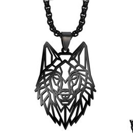 Pendant Necklaces Stainless Steel Hollow Wolf Head Necklace Punk Charm Animal Torque Special Gift For Man Jewellery Fashion Drop Deliv Dhkhf