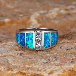 Wedding Rings Cute Female Blue Fire Opal Stone Ring Boho Silver Colour Jewellery Vintage Engagement For Women