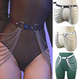 Belts Body Harness Women Sexy Metal Chain Belt Goth Faux Leather Strap Waist Jewellery Festival Girls Fashion Accessories