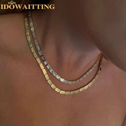 Pendant Necklaces Geometric High Polishing Fashion Flash Rectangular Metal Beads Bar Tennis Chain 16 "Women's Gold Necklace Jewellery 230512