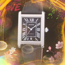 top brand male rectangle shape watch 31MM*41MM roman dial rose gold silver men's clock bracelet genuine leather tank-must designer mechanical automatic wristwatch