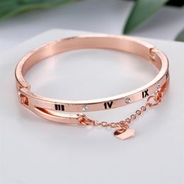 Rose Gold Stainless Steel Bracelets Bangles Female Heart Forever Love Brand Charm Bracelet for Women Famous Jewelry2495