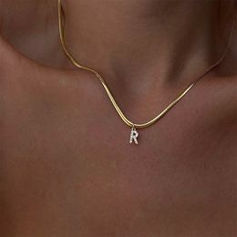 Vnox A-Z Tiny Women Initial Necklace,Small Bling Letter Girl Chain Choker,Gold Colour Stainless Steel Layered Collar Pendant