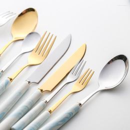 Dinnerware Sets Ceramic Handle Cutlery Set Steak Knife Dinner Fork Coffee Spoon Silverware 304 Stainless Steel Tableware