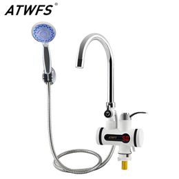 Heaters ATWFS Tankless Water Heater Faucet Shower Instant WaterHeater Electric Tap Heating Instant Hot Water for Kitchen and Bathroom