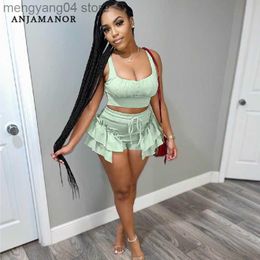 Women's Tracksuits Sexy Ruffles Shorts and Crop Top Women Summer 2 Piece Sets Fashion Club Vacation Outfits Items D74-DZ30 T230515