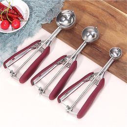 Ice Cream Tools Ice Cream Scoop Stainless Steel Cookie Dough Spoon Fruit Potato Watermelon Digging Ball Spring Handle Scoop Kitchen Accessories 230515
