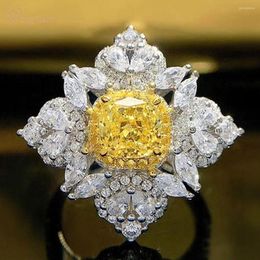 Cluster Rings Wong Rain 925 Sterling Silver 1CT Crushed Cut Citrine High Carbon Diamond Wedding Engagement Jewellery Flower Ring For Women