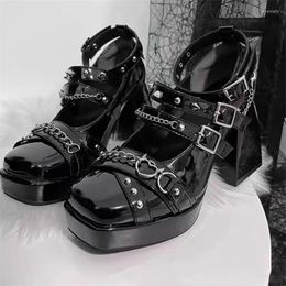 Dress Shoes Sexy Black Mary Jane Women's Girl Lolita Fashion Chunky Heels Casual Square Toe Female Footwear Retro Pumps
