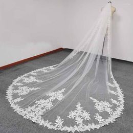 Bridal Veils Real Pos Beautiful Lace Wedding Veil 4 Meters Long One Layer With Comb White Ivory Bride Accessories