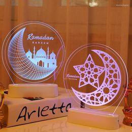 Strings 2023 Ramadan Mubark Decoration 3D Led Night Light Ornament Lights Islam Muslim Home Bedroom Party Gifts Decor