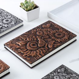 Notepads Retro Notebook Diary Notepad Vintage Sunflower PU Leather Notebook Embossed Notepad Stationery Gift Traveller Journal 230515