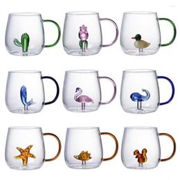 Mugs 400ml Creative 3D Glass Mug Juice Tea Cup Cute Cartoon Animal With Handle Coffee Milk Breakfast Cups Novelty Gift Drinkware